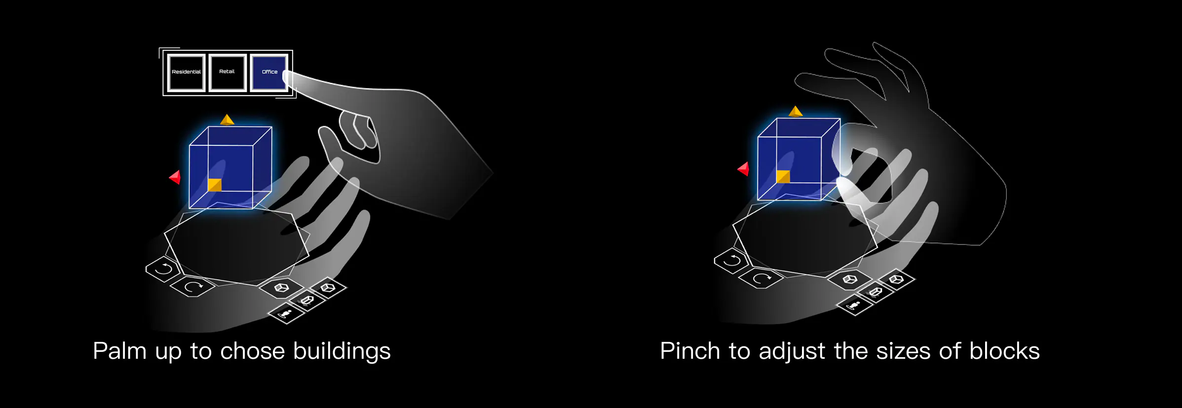 NeonCity gesture interaction and editing feedback system